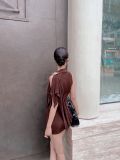  ĐẦM NÂU THUN NHŨ MỘT VAI HOA TRÀ D8212 