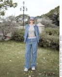  ÁO SƠMI TD XANH SỌC KẺ TRẮNG NÂU Azure Stripe Oversized Shirt K5A130 