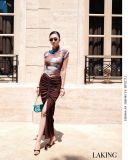  VÁY NÂU DÀI THUN NHŨ Velvet Drape Cocoa Skirt S489V6 