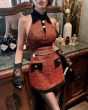  Belt 2 dây xích gold hoa trà P146 