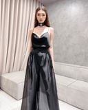  ÁO ĐEN SATIN 2 DÂY CỔ ĐỔ A868 