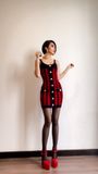  ĐẦM HOUNDSTOOTH ĐEN ĐỎ BM D8162 