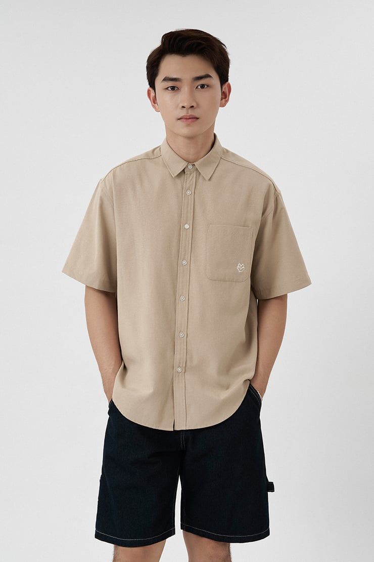 ÁO SƠ MI REGULAR SHORTSLEEVE OXFORD - Tan