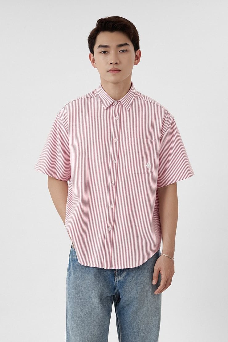 ÁO SƠ MI REGULAR SHORTSLEEVE OXFORD - Sọc đỏ