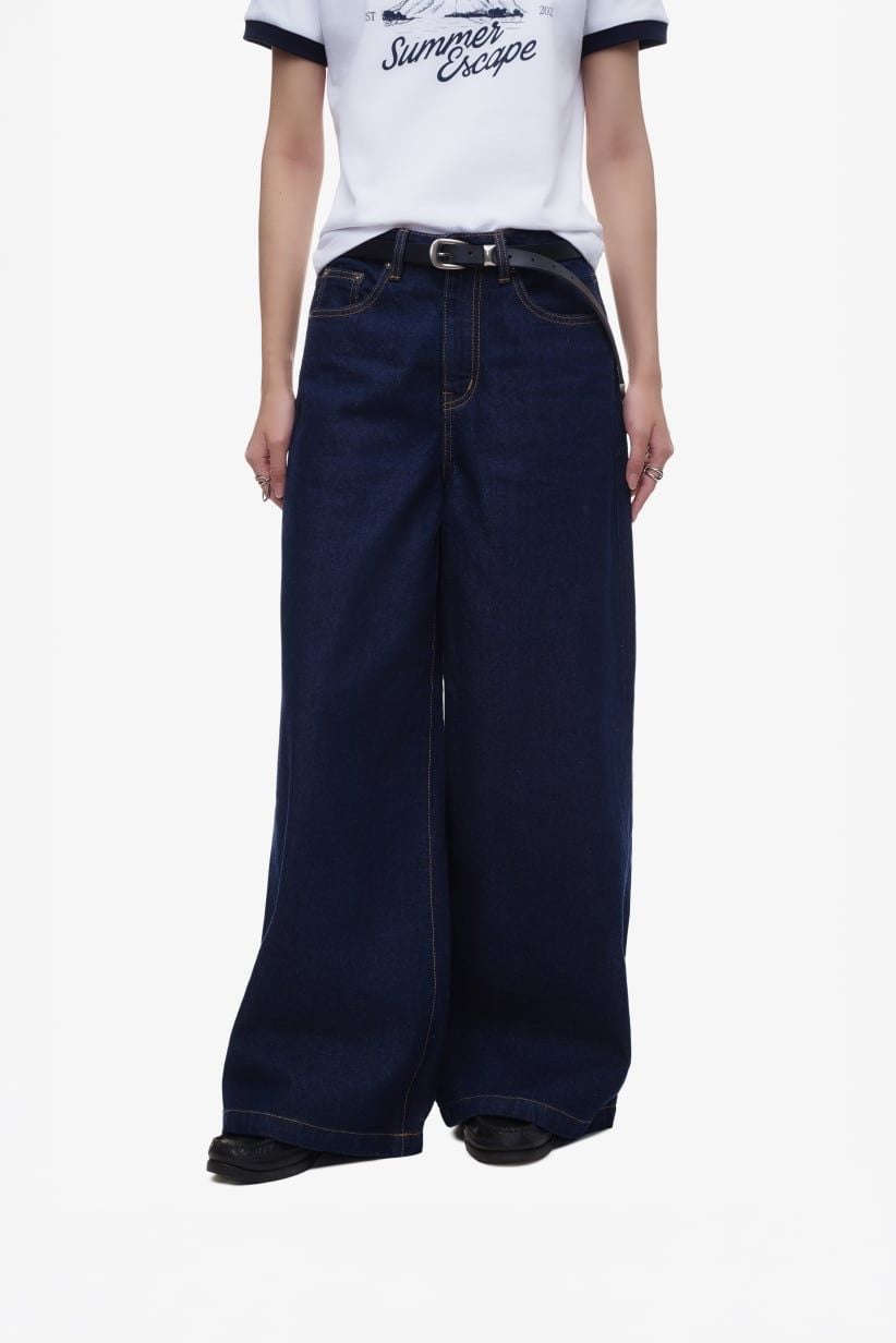 QUẦN JEAN NỮ ỐNG SIÊU RỘNG BASIC - Indigo