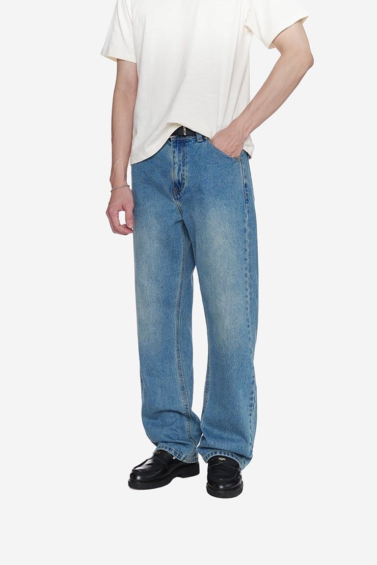 QUẦN DENIM NAM ỐNG RỘNG BASIC - Xanh dirty