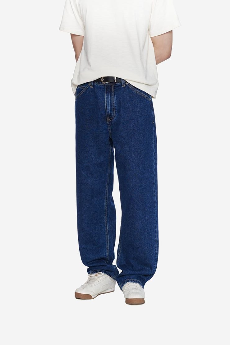 QUẦN DENIM NAM ỐNG RỘNG BASIC - Xanh đậm