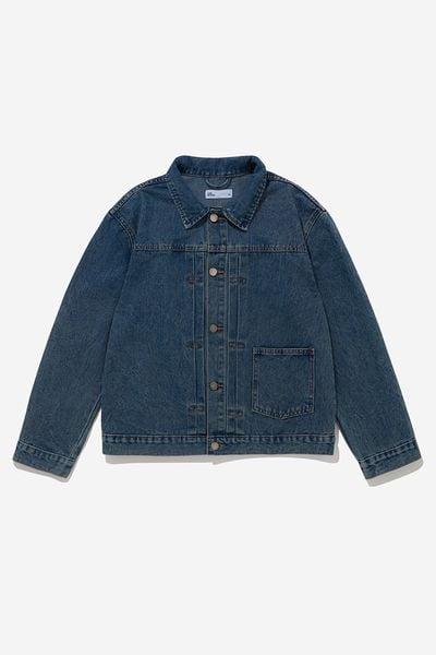 ÁO KHOÁC JEAN CROP BASIC - Xanh dirty