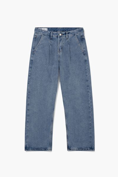 QUẦN JEAN NAM ỐNG RỘNG PLEATED - Xanh