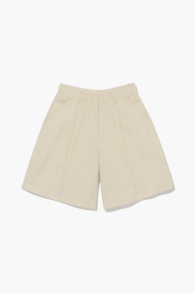QUẦN SHORT KAKI NỮ PLEATED - Kem