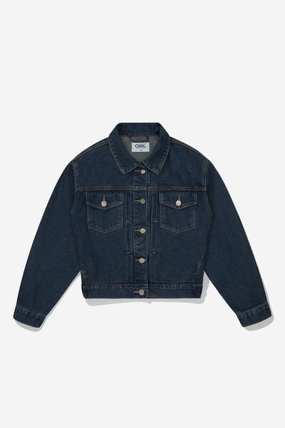 ÁO KHOÁC JEAN NỮ CROP PLEAT - Xanh đậm