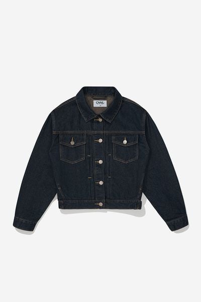 ÁO KHOÁC JEAN NỮ CROP PLEAT - Indigo