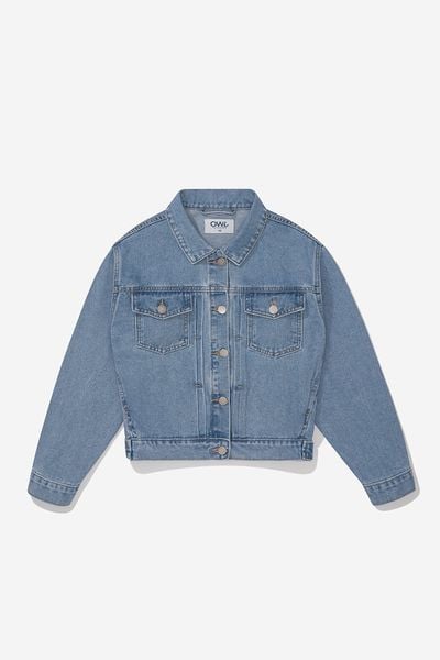ÁO KHOÁC JEAN NỮ CROP PLEAT - Xanh nhạt