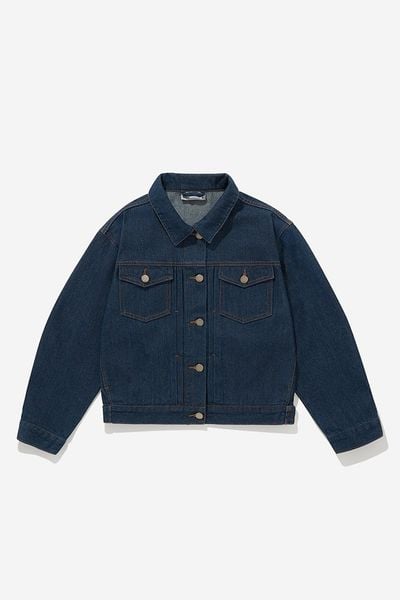 ÁO KHOÁC JEAN NỮ CROP PLEAT - Xanh