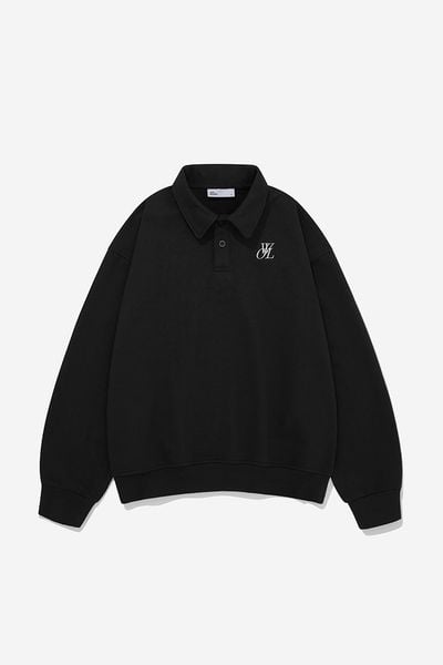 ÁO SWEATER POLO REGULAR INTERLOCK - Đen