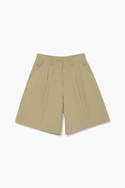 QUẦN SHORT KAKI NỮ PLEATED - Tan