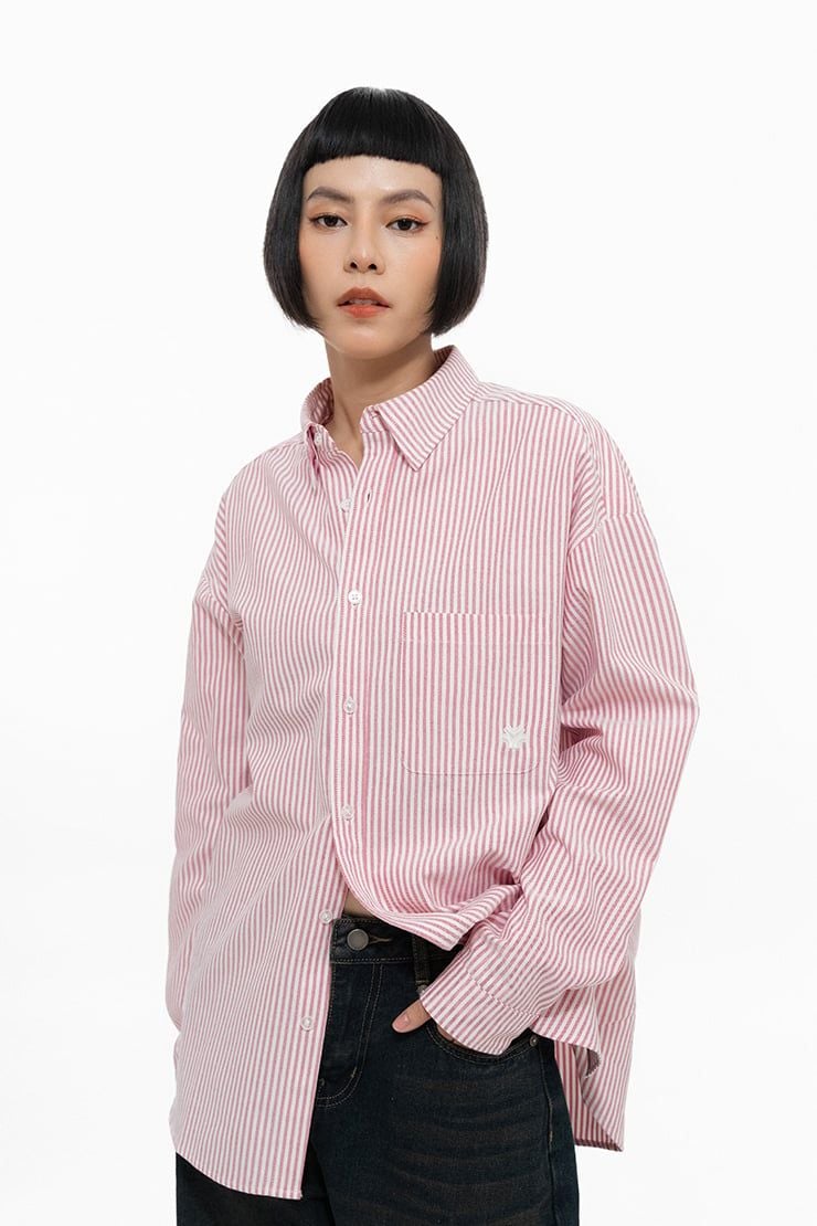ÁO SƠ MI REGULAR LONGSLEEVE OXFORD - Sọc đỏ