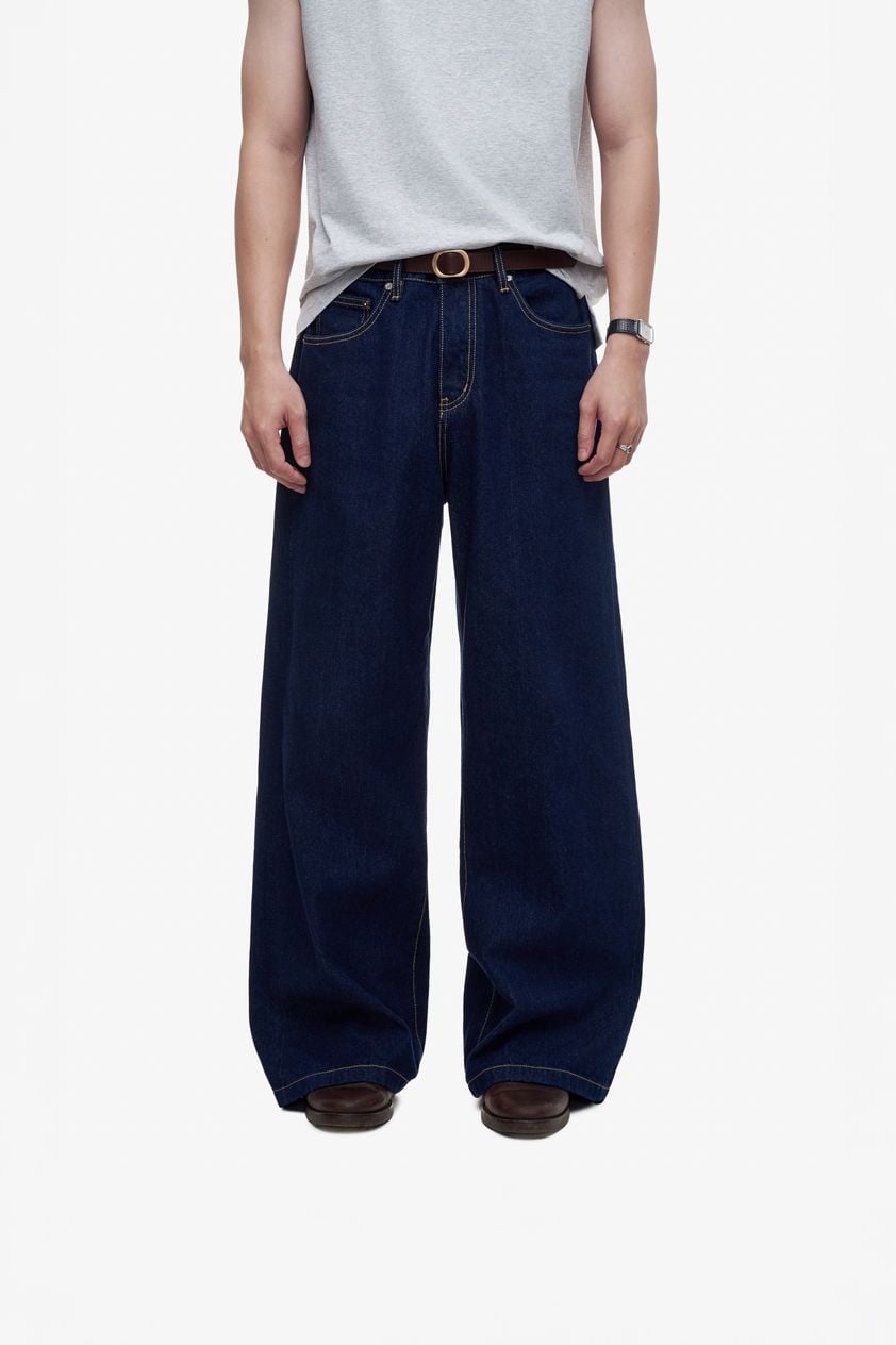 QUẦN JEAN NAM ỐNG SIÊU RỘNG BASIC - Indigo