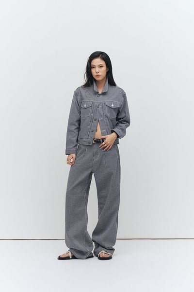 ÁO KHOÁC JEAN NỮ PLEAT STRIPED