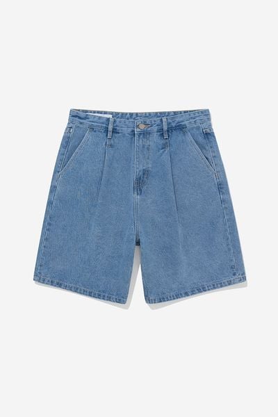 QUẦN SHORT JEAN NAM ỐNG RỘNG PLEATED - Xanh