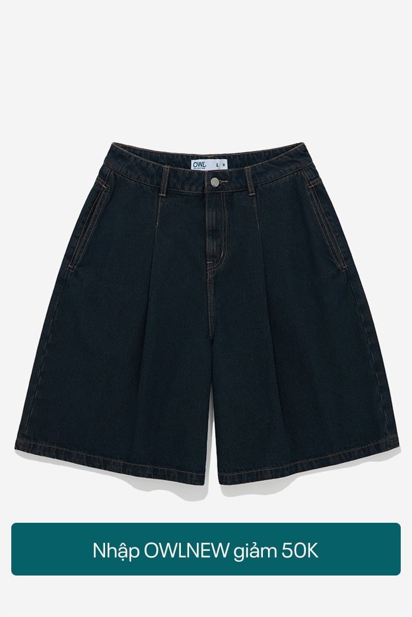 QUẦN SHORT DENIM ỐNG CONG BASIC - Xanh đậm