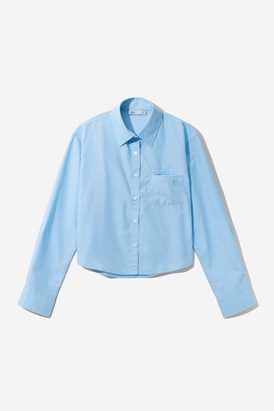ÁO SƠ MI NỮ CROP BASIC KTS - Babyblue
