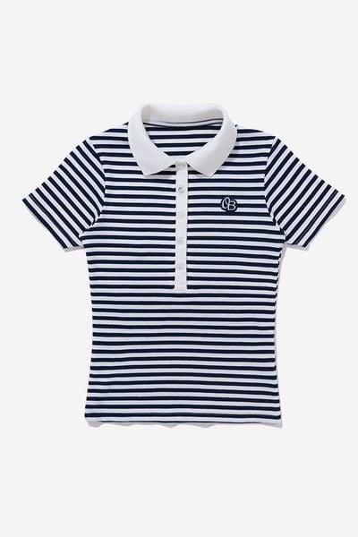ÁO POLO NỮ STRIPED RIBBER - Navy