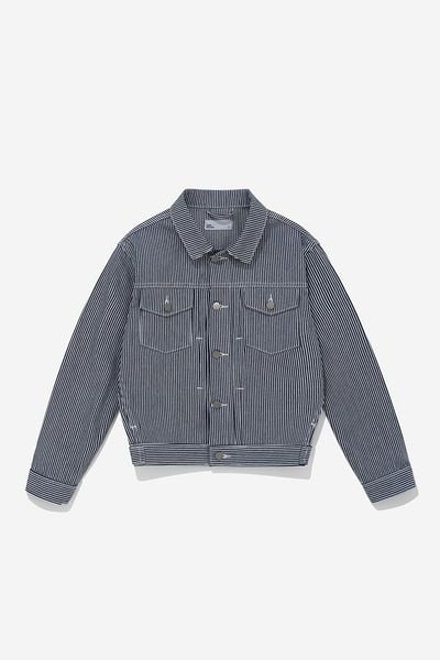ÁO KHOÁC JEAN NỮ PLEAT STRIPED - Sọc xanh