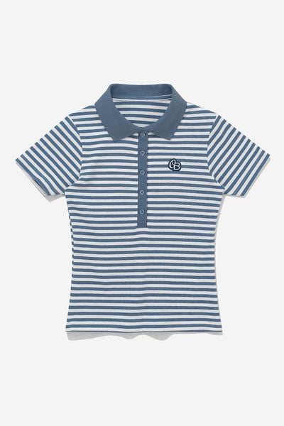 ÁO POLO NỮ STRIPED RIBBER - Xanh