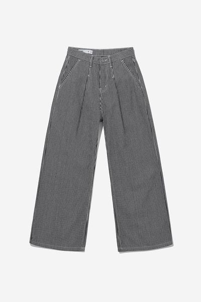 QUẦN JEAN NỮ ỐNG RỘNG PLEAT STRIPED - Sọc đen