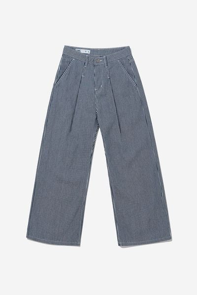 QUẦN JEAN NỮ ỐNG RỘNG PLEAT STRIPED - Sọc xanh