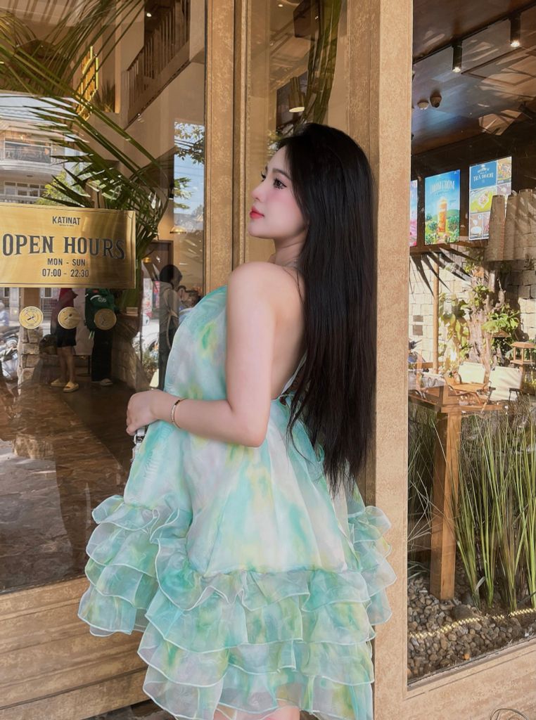 Đầm dây babydoll loang