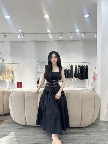 Đầm hai dây xược hàn phối ren dáng dài (V03)