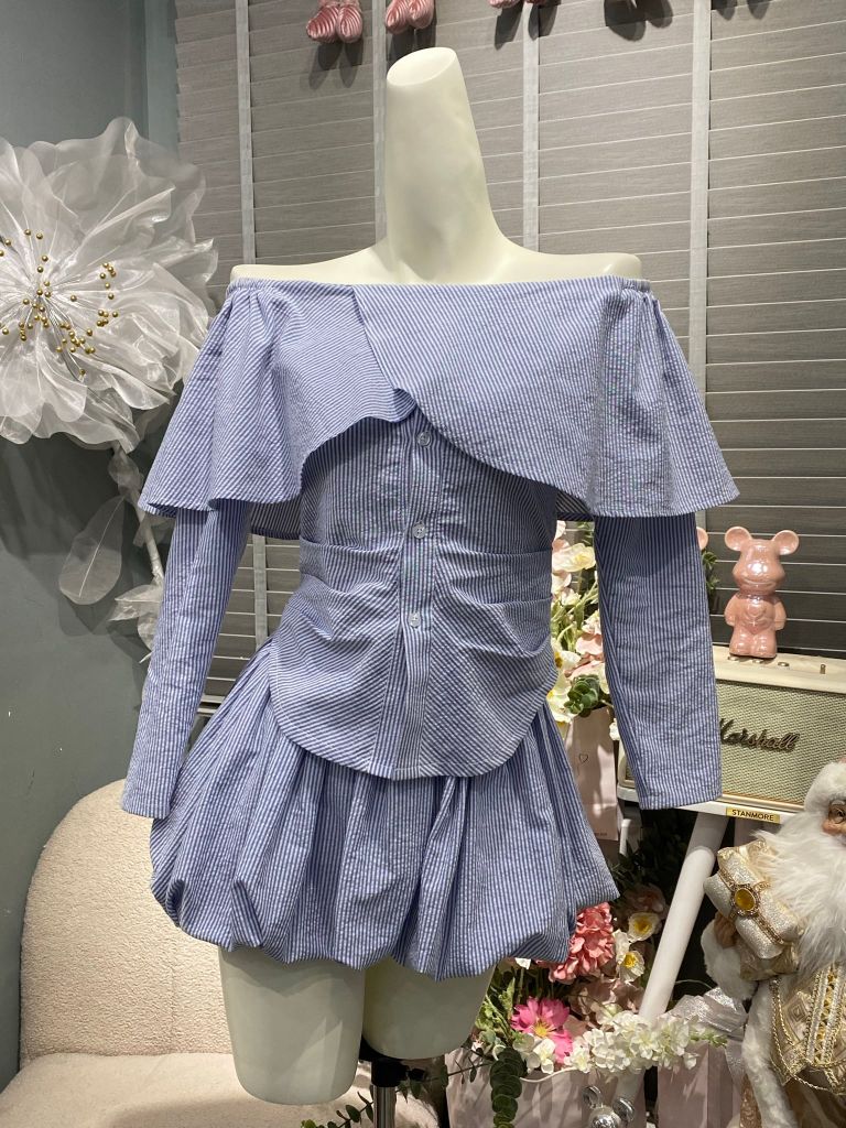Set bẹt vai sơmi sọc kèm chân váy (C07)