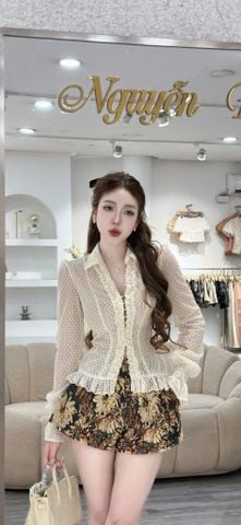 Set Áo Ren Tay Dài Phối Quần Hoa (V10)