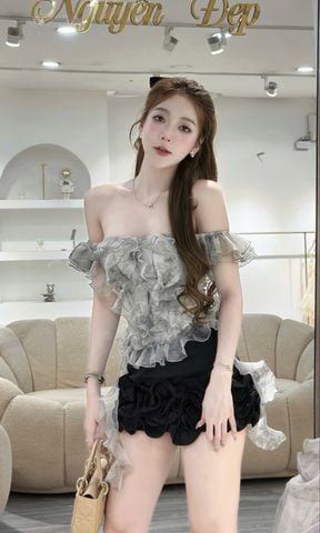 Áo bẹt vai voan tơ bồng bềnh (R54)
