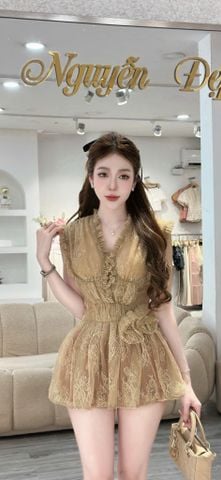 Đầm ren hoa ánh kim dáng xòe (V08)