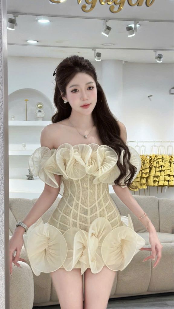 Đầm corset ren phối voan bèo nổi cao cấp (R14)