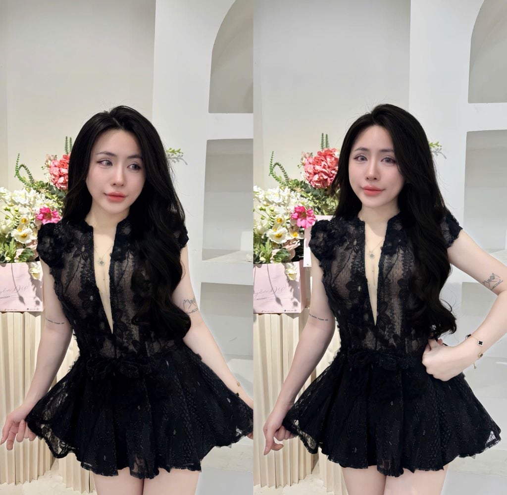 Đầm Ren Hoa Nổi Dáng Xoè (U53)