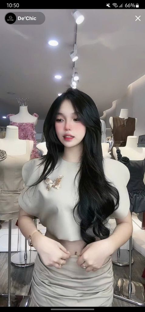 Set áo croptop tay phồng & cv from A (H40)