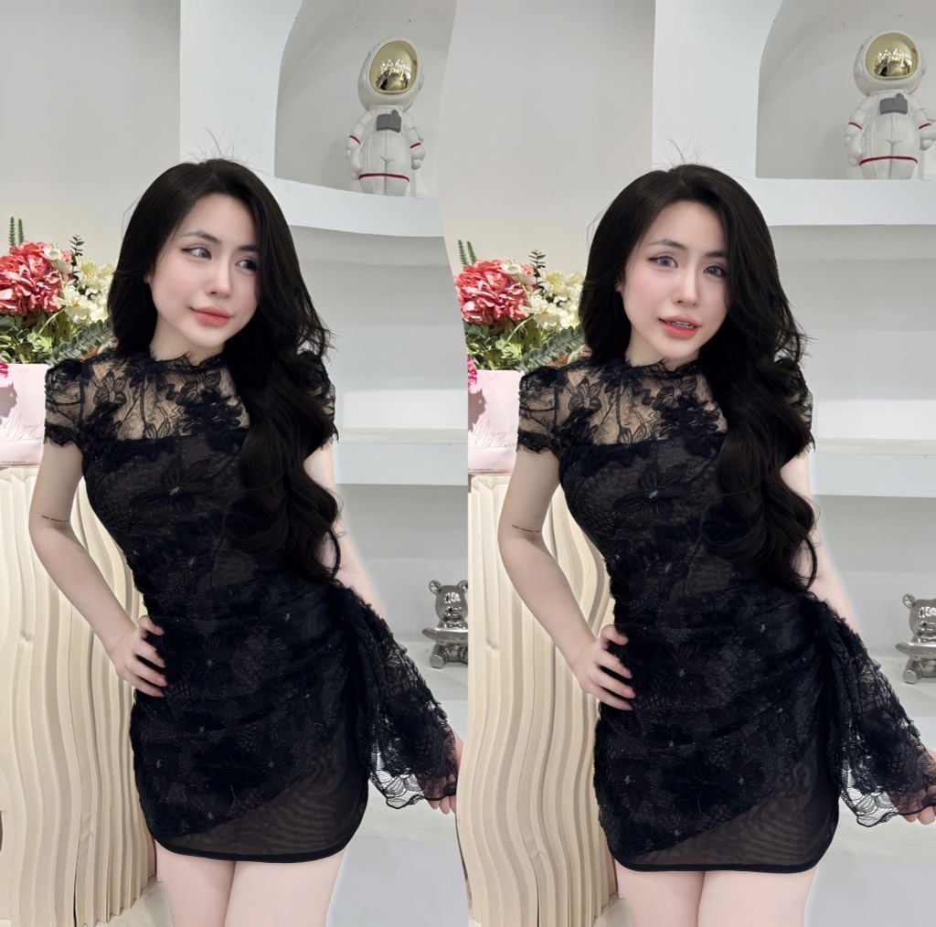 Đầm Ren Cổ Tròn Phối Tà (U57)