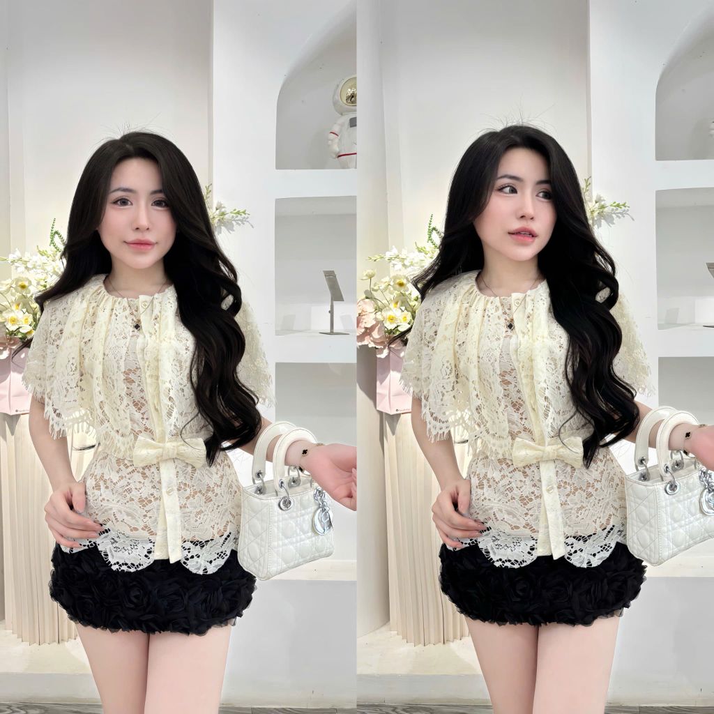 Set Áo Ren Trắng Cổ Choàng Phối Quần Hoa (T06)