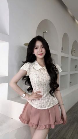 Set áo hoa nhí phối chân váy xếp li bản lớn (U26)