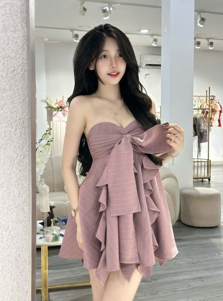 Đầm cúp ngực phối nơ to (S44)