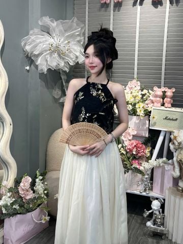 Set áo yếm dệt kim phối cv xoè (A99)