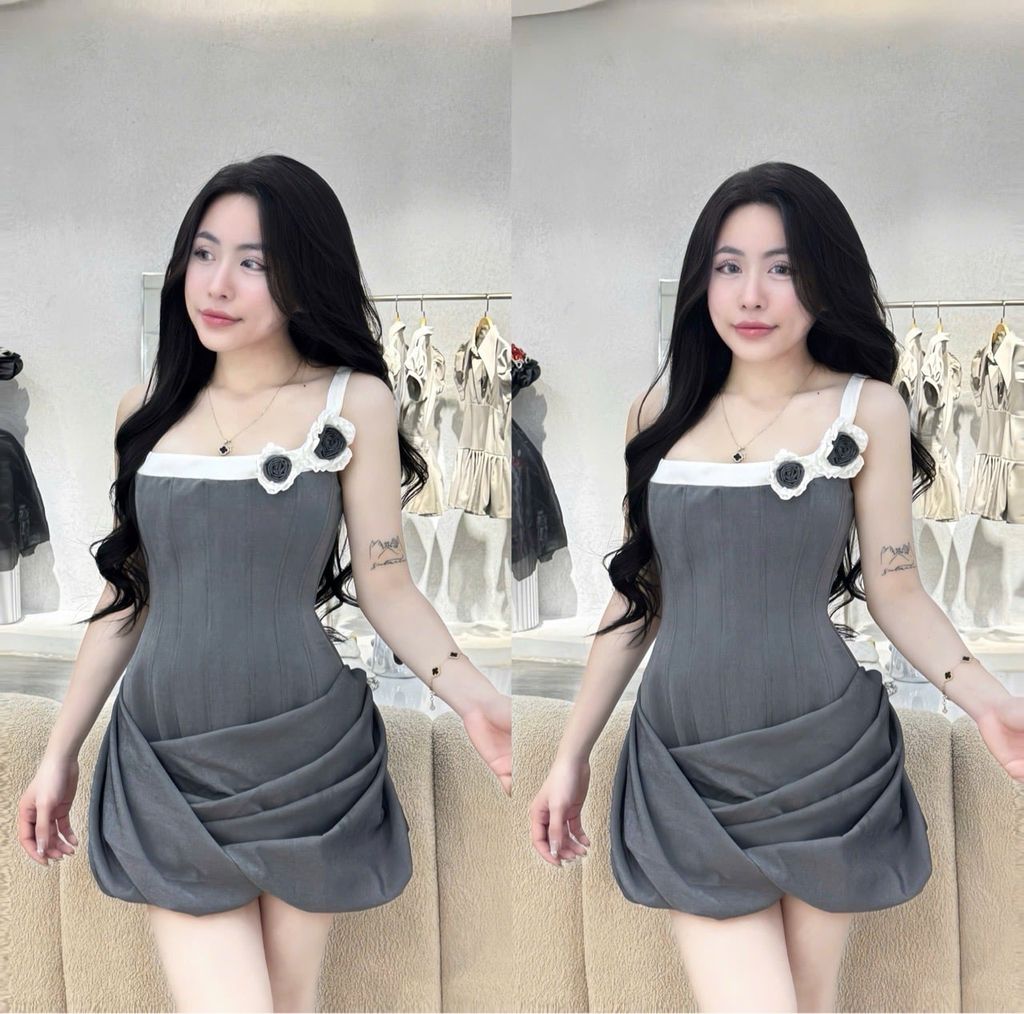 Đầm 2s chiết eo tầng xếp li chéo (K21)
