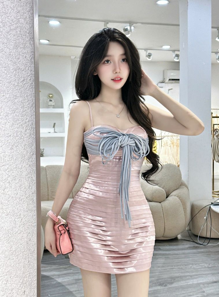 Đầm cúp ngực ôm body phối nơ vạt chéo (R58)