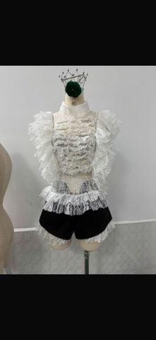 Áo ren voan bèo tầng và quần short phối ren (U04)