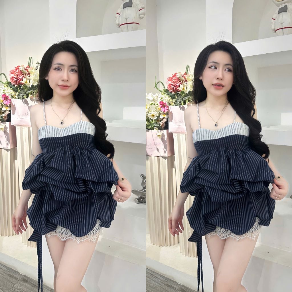 Set áo hai dây phối chân váy dáng bí (U28)