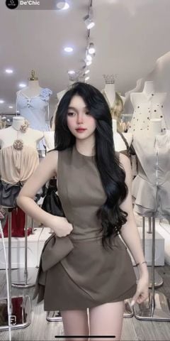 Đầm sát nách phối lưới ôm dáng xẻ tà cách điệu đính nơ to ( H07)